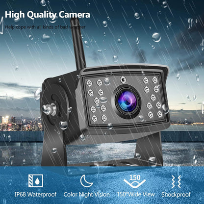 Hodozzy Digitale achteruitrijcamera, draadloos, video-opname, IPS-monitor 7 inch, AHD, 2 camera's, SD-kaart, waterdicht, nachtzicht, auto