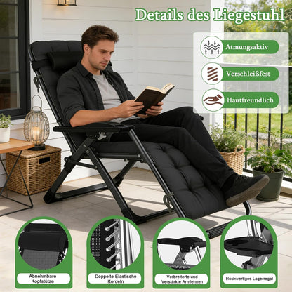 Opvouwbare Tuinligstoel – Zonneligstoel – Relaxstoel – Ligbed – Balkonstoel – Extra Breed 72cm – Verstelbare Rugleuning & Draagvermogen 200 kg
