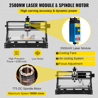 VEVOR 2500 mW CNC 3018 DIY graveermachine Pro 300x180x45mm graveermachine 3 assen mini lasergraveermachine met GRBL besturingskaart en offline controller