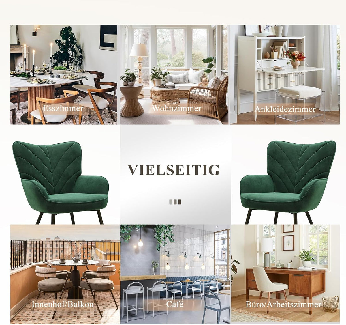 COLAMY Woonkamerstoel, fluwelen beklede relaxstoel met hoge rugleuning, gevoerde comfortstoel met Wingback-design, lounge stoel met houten poten voor woonkamer, leeshoek, groen
