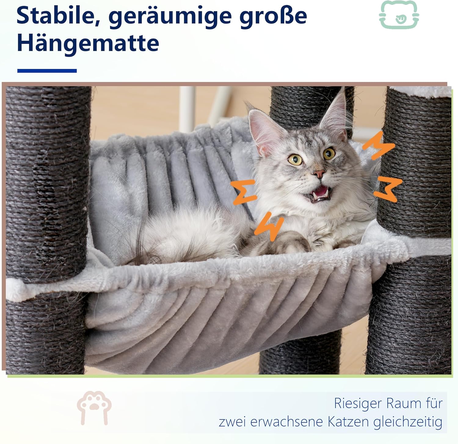 Hey-brother XXL Large Cat Tree for Maine Coon, 168 cm Cat Tree for Large Cats with Extra Large Hammock, Sisal Palissen (φ11 cm) and Climbing Rope, 2 Platforms, Hollow Basket, Light Grey EMPJ01W - QUORE