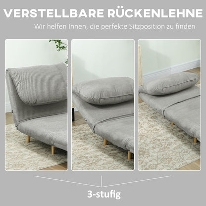 HOMCOM 2-in-1 Schlafsofa Schlafsessel Verstellbar Klappmatratze Gästebett im Cord-Optik, für Schlafzimmer, Wohnzimmer Grau 82 x 89 x 83 cm - QUORE