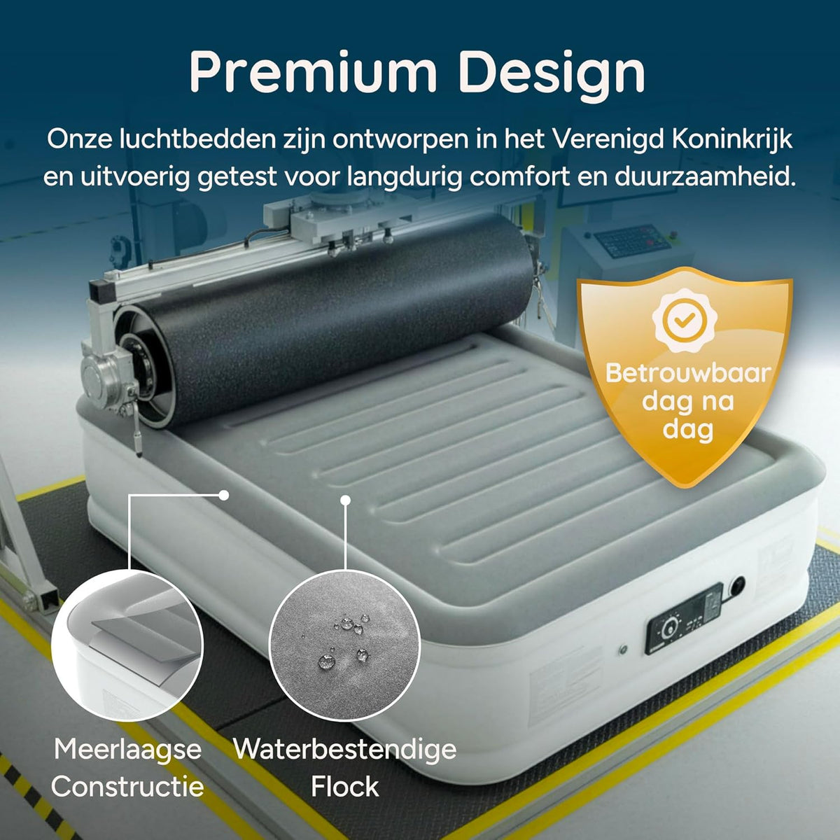 Huddle® NEVER DEFLATE™ Luxe King-size Luchtbed, Good Housekeeping 2025-winnaar, met Dual Pump SlumberGuard™ Technologie, instelbare stevigheid, ingebouwde pomp en USB-nachtlampje.