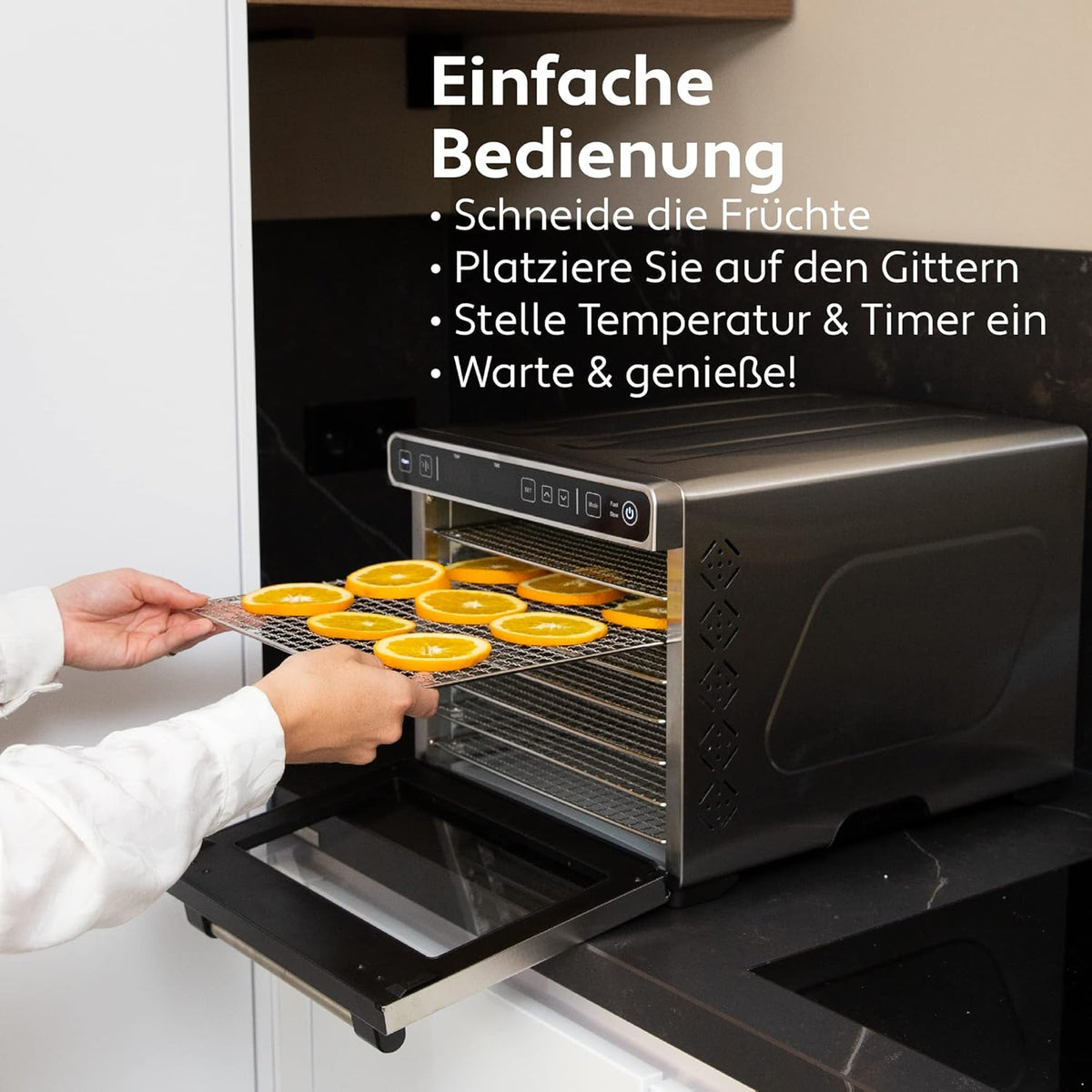 Vita5 Voedseldroger met 7 roestvrijstalen trays - 650W elektrische voedseldroger voor fruit. groenten en vlees - 24-uurs timer en instelbare temperatuur 35-75°C