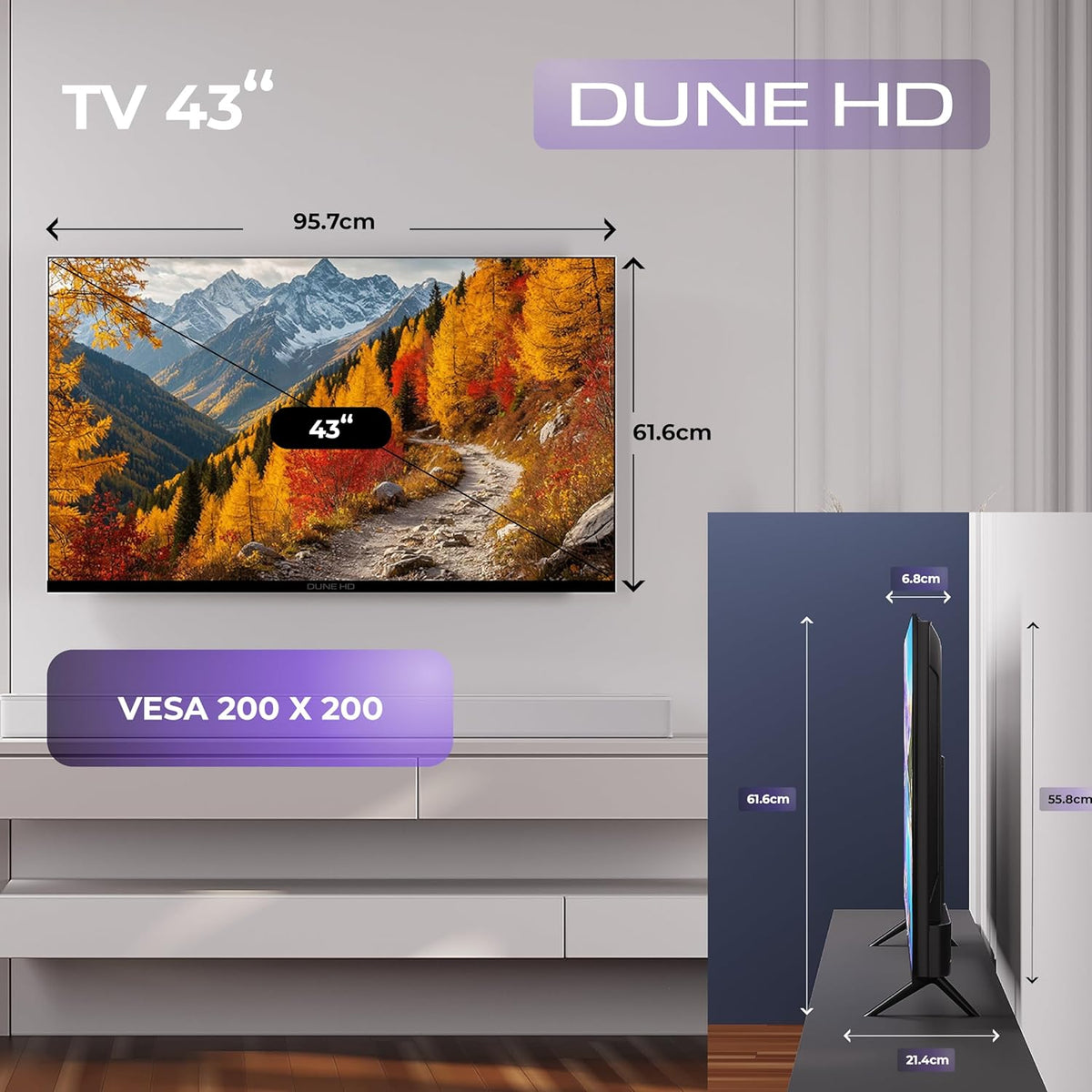 Dune HD Smart TV 55" (2026), QLED 4K UHD Quantum Dots, HDR10 HLG, Whale OS Android, 2+16, drievoudige tuner DVB-T/T2/S/S2/C + analoge tv, spraakassistent, AirPlay, Miracast (55, Inch)