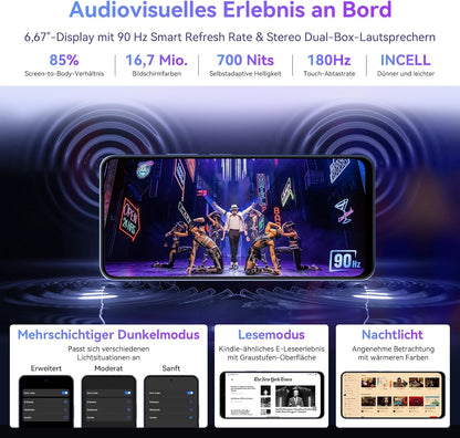 OSCAL Tiger 13 Mobiele telefoon 5G Android 14, Gemini AI, 24 GB + 256 GB/TF-2 TB, Octa Core smartphone 90 Hz display 6,67 inch HD+, 18 W snel opladen, AI 50 MP, 5G Dual SIM/NFC/Face ID/GPS/OTG
