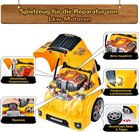 Autoschroeven - Speelgoedset - Educatief Speelgoed - voor kinderen, met Boormachine - Grote Tractor om te Schroeven - Licht - Geluid - Motorblok Reparatiefuncties - Geel