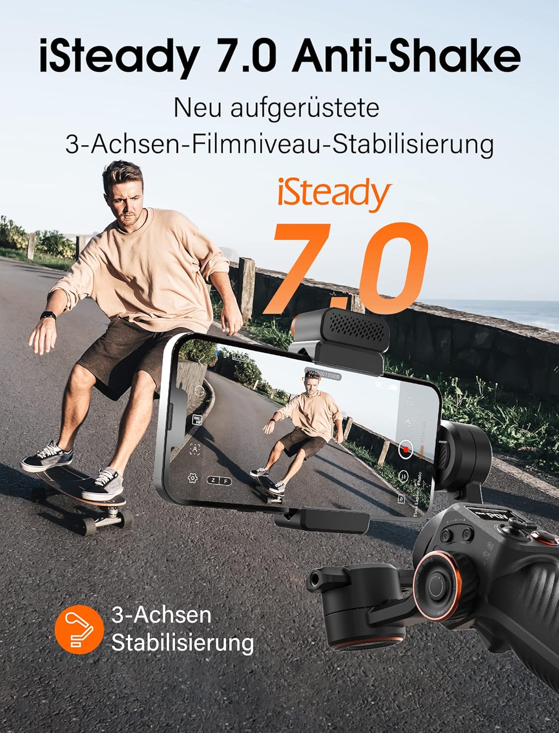 hohem iSteady M6 Stabilisatorset voor smartphone, geactualiseerde 3-assige gimbal, magnetische AI-tracker met verstelbaar CCT/RGB-licht, 0,91 inch display, max. laadvermogen 400 g, voor YouTube/vlog