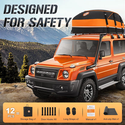 Daktas voor Auto Oranje – Autodaktas – Dakbagagetas – Dakkoffer – Bagagedrager voor Auto – Waterdicht En Scheurvast 1000D PVC – Geschikt Voor 5-8 Personen