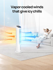 Luchtkoeler - Aircooler - Torenventilator - 40inch Ventilator - Verdampingskoeler - met Waterkoeling - Stil - 80° Draaifunctie - 3 modi - 4 Snelheden - Afstandsbediening - Wit
