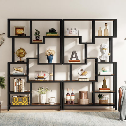 Tribesigns Industry 7 Tier Bookcase, 180 cm Tall Floor, Wooden Bookcase, Open Exhibition Rack with Metal Frame for Living Room, Home Office, Rustic Brown