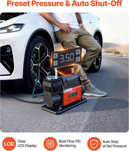 Draagbare Luchtcompressor – Bandenpomp – Banden Inflator – Luchtpomp – Compressor – Automatische Uitschakeling – Digitaal LCD-Display – 202 L/Min – 10,3 Bar