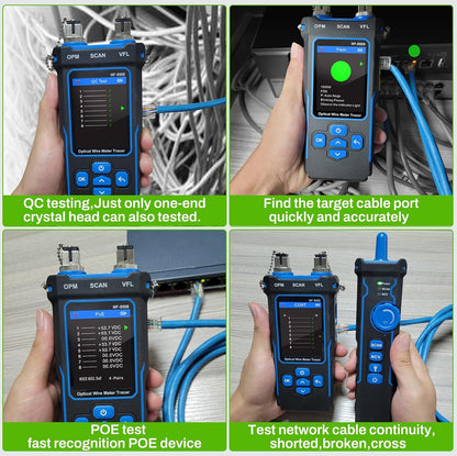 Netwerktester LAN tester met optische vermogensmeter CAT5 CAT6 netwerkkabeltester RJ11 RJ45 ethernet tester kabeltracking met NCV, poort flash, type C laadondersteuning.