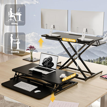ERGOMAKER In hoogte verstelbare staande bureau converter - 80cm (32 inch)breed Platform tafelblad werkstation - snel zitten om te staan Desk Riser voor Dual monitoren, Zwart
