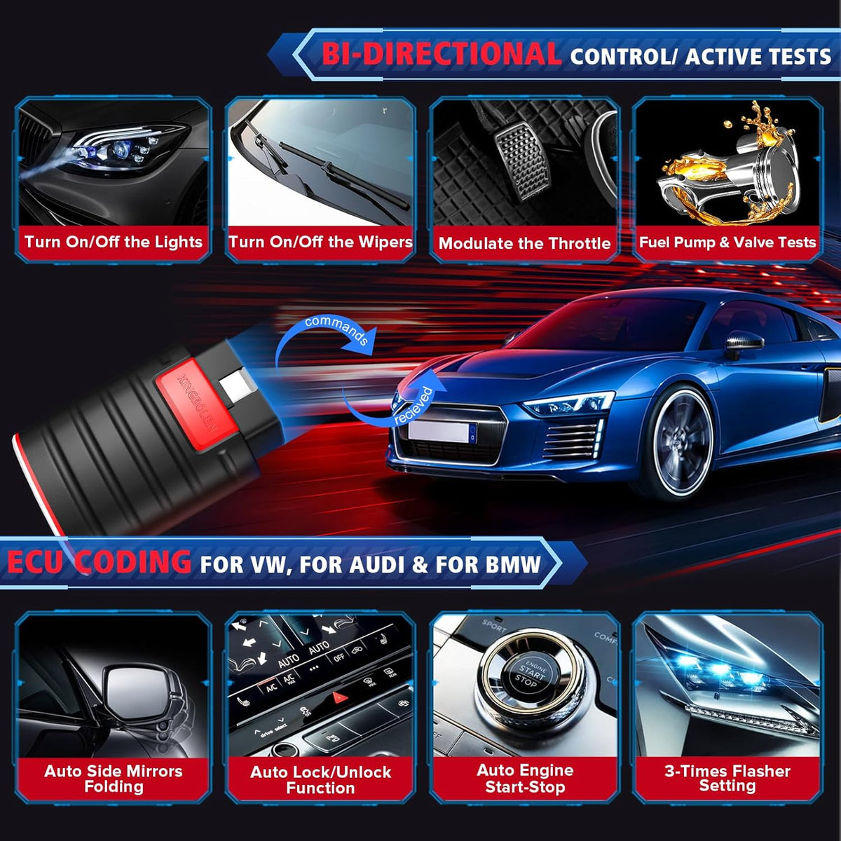KINGBOLEN Ediag OBD2 Scanner Bluetooth, volledig systeem draadloze autoscanner met actieve tests, ECU-codering, 16 resets, olie/rem/EPB/TPMS, DPF-regeneratietool 1 jaar gratis update.