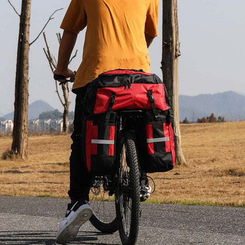 3-in-1 Fietstas - Fietstassen - Dubbele Fietstas - Multifunctioneel Bagagedragertas - Scheurvast - Grote Bagagetassen - met Regenhoes - 70L - Nylon - Rood