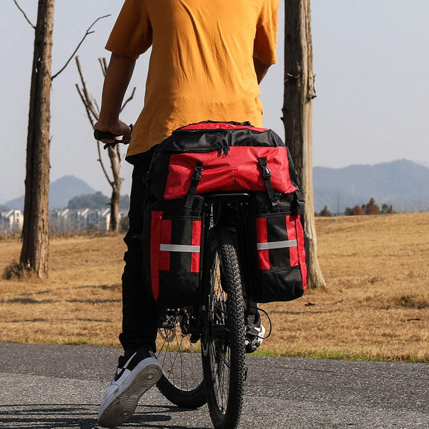 3-in-1 Fietstas - Fietstassen - Dubbele Fietstas - Multifunctioneel Bagagedragertas - Scheurvast - Grote Bagagetassen - met Regenhoes - 70L - Nylon - Rood