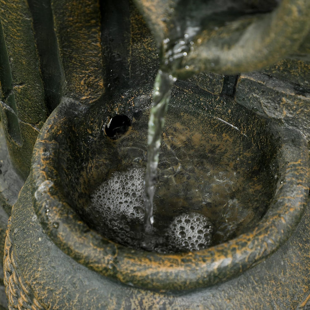 Outsunny garden fountain adjustable flow ornamental fountain with 3-layer wine jugs water feature waterfall for garden garden pond patio resin fountain - QUORE