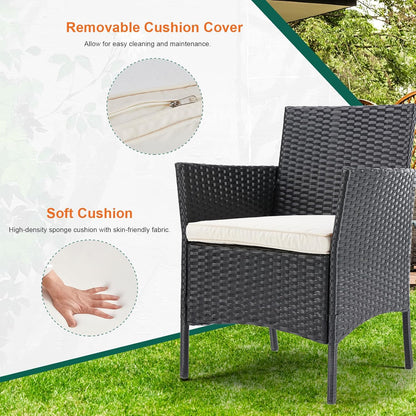 Patio Furniture Conversation Set Outdoor rotan stoel tuin PE rieten bank achtertuin balkon porch zwembadzijde loveseat met zacht kussen en glazen tafel, 3-delig, zwart