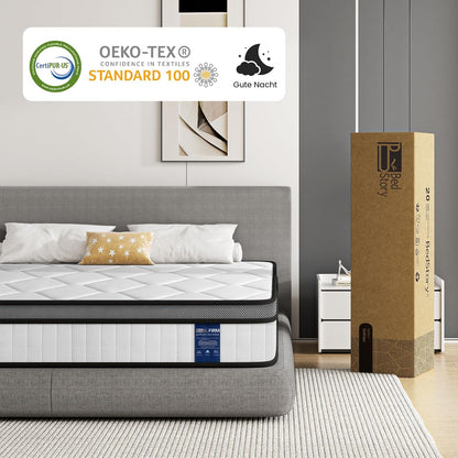BedStory Matras, 160 x 200 cm, binnenveringmatras, H3, hoogte 20 cm, pocketveringmatras, middelhard, orthopedisch, Öko-Tex gecertificeerd, matras voor kinderen en volwassenen