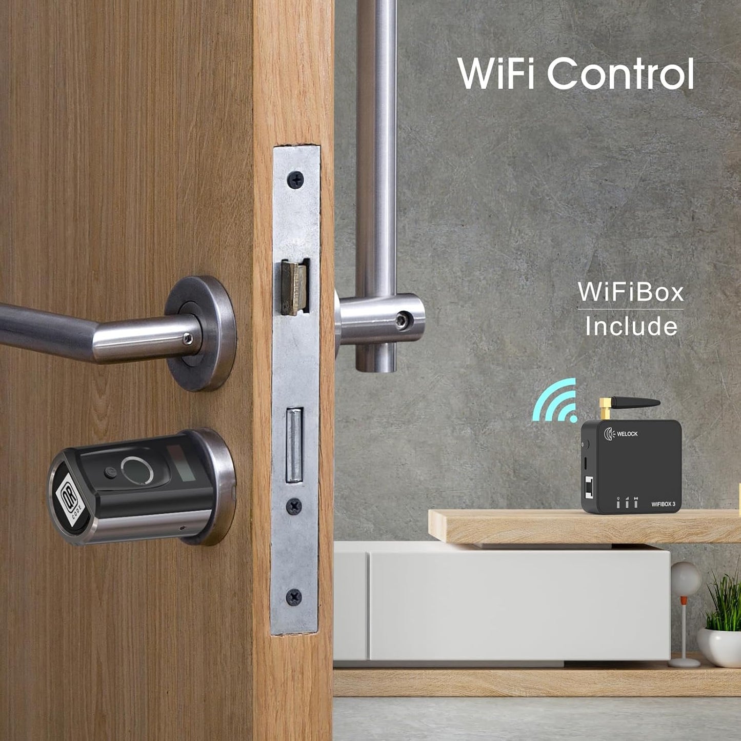 Welok Touch41 Deurslot, vingerafdruk met wifibox 3, elektronisch deurslot met RFID-kaart, bluetooth, wifi, afstandsbediening IP65, werkt met Alexa, verstelling voor deuren van 50-100 mm