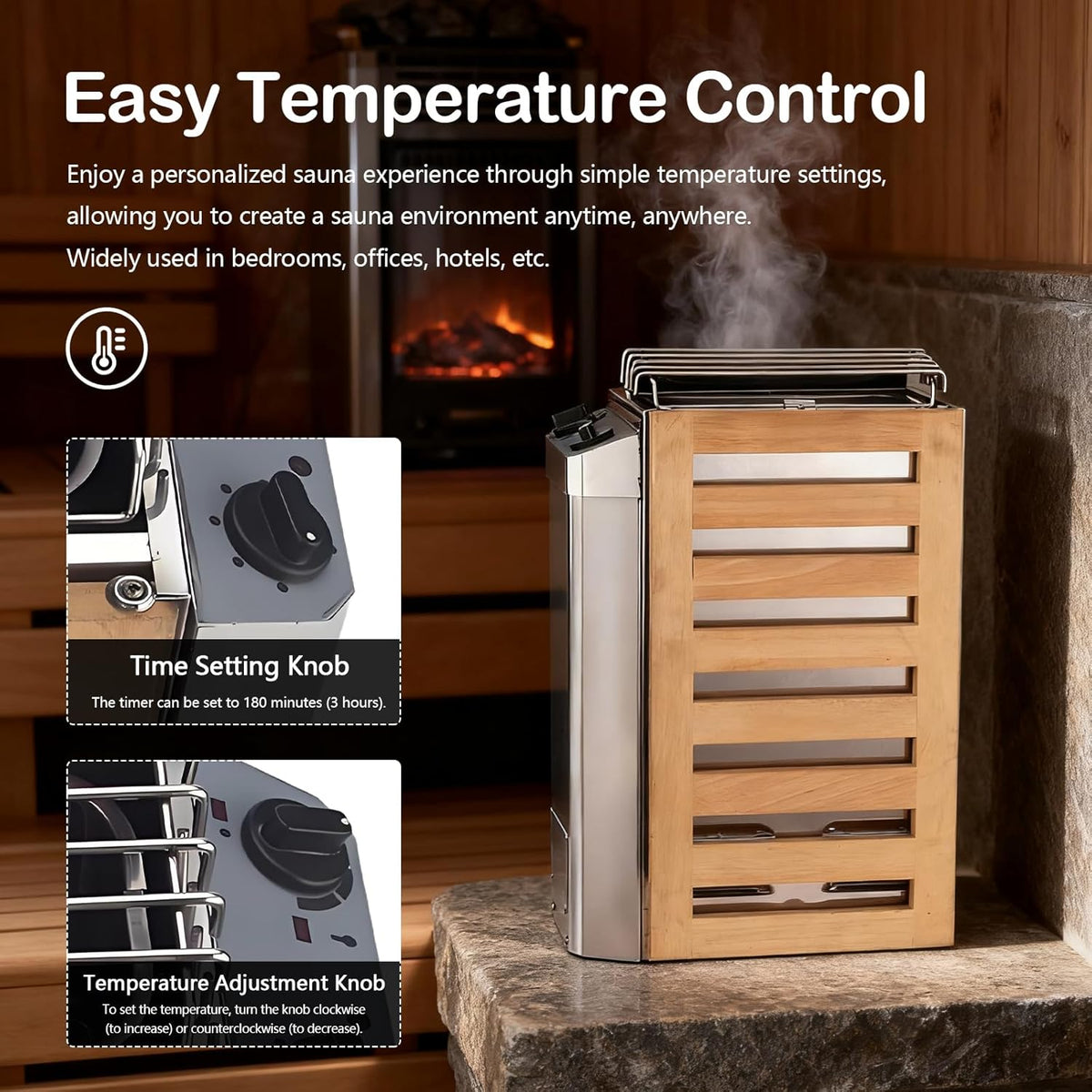 Saunakachel, draagbare elektrische oven, 3,6 kW, van roestvrij staal, met interne besturingen, voor binnen en buiten, met timer 3 uur en digitale bediening voor sauna, 3-6 m³, accessoires voor