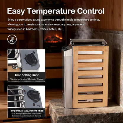 Saunakachel, draagbare elektrische oven, 3,6 kW, van roestvrij staal, met interne besturingen, voor binnen en buiten, met timer 3 uur en digitale bediening voor sauna, 3-6 m³, accessoires voor