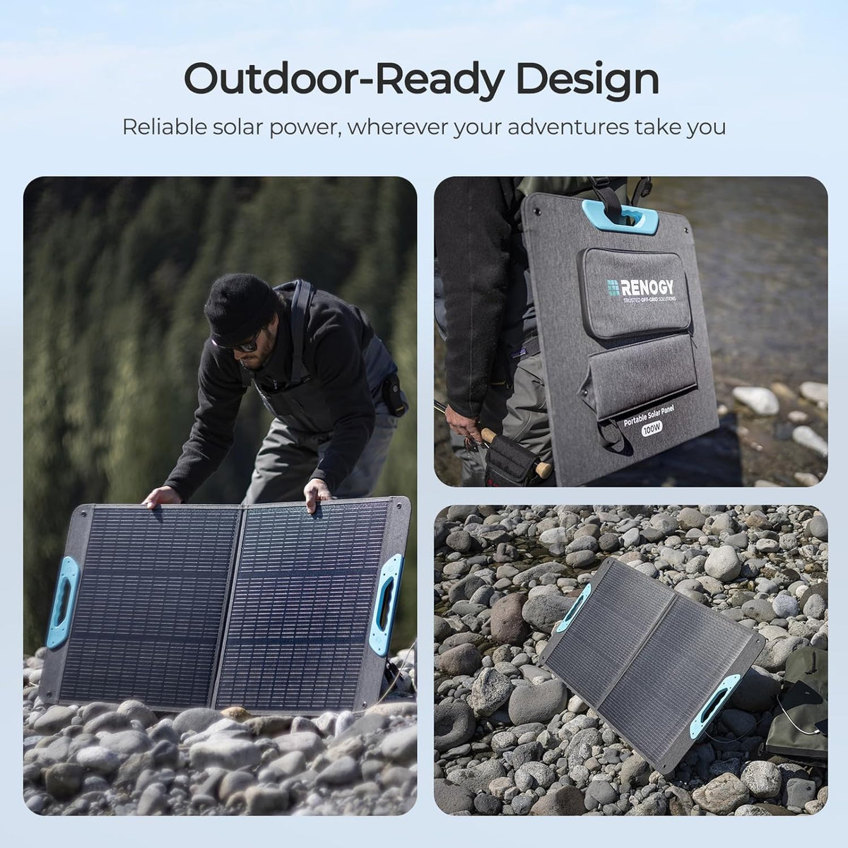 Renogy Opvouwbaar zonnepaneel, 100 W, 100 SE, koffer, zonnepaneel met USB voor draagbaar powerstation, mobiele telefoons, zonnegenerator, camper, camper, outdoor, off-grid