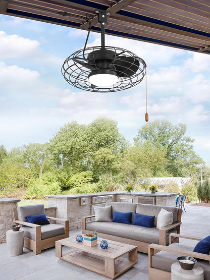 ZMISHIBO Buitenplafondventilator met licht, IP65 waterdicht, kooidesign, afstandsbediening en app-bediening, dimbare led, 3 kleurtemperaturen, voor terras, pergola en paviljoen, 15/25 cm stangen, 5 m