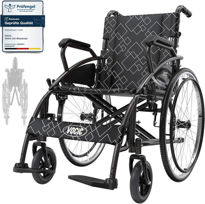 VOCIC U31 Rolstoel, licht, 150 kg, aluminium rolstoel, 17,5 kg, dubbele rem, rolstoel voor senioren, solide banden, 60 cm voor alle vloeren, grijs