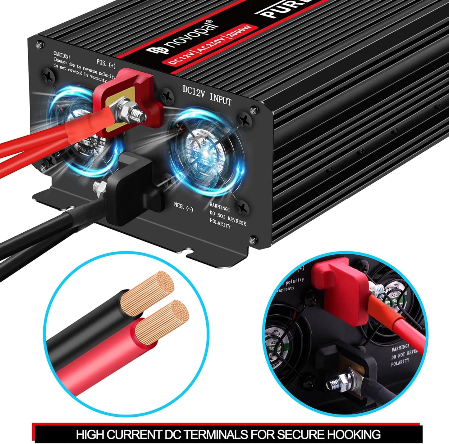 Zuivere Sinusomvormer – Spanningsomvormer – Auto-Omvormer – DC-AC Omvormer – Spanningsconverter – 2000W 12V DC Naar 230V/240V AC – 2 EU Stopcontacten Met 5 Meter Bedrade Afstandsbediening