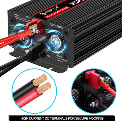 Zuivere Sinusomvormer – Spanningsomvormer – Auto-Omvormer – DC-AC Omvormer – Spanningsconverter – 2000W 12V DC Naar 230V/240V AC – 2 EU Stopcontacten Met 5 Meter Bedrade Afstandsbediening
