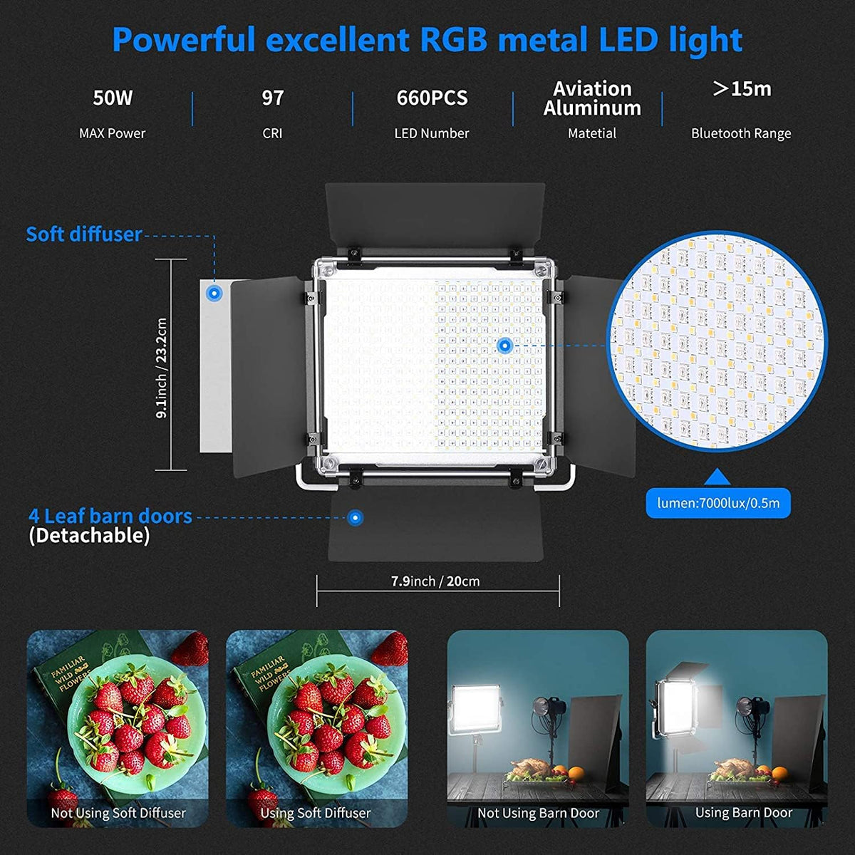 NEEWER 660 PRO 50 W RGB LED videolamp paneel met app-besturing 360° full colour videolicht CRI 97 met barndoor/U-houder voor studio-continu licht fotografie