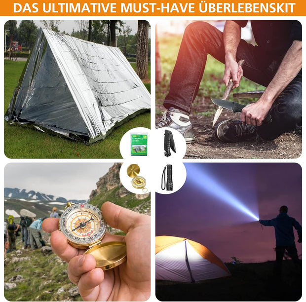 Compleet Noodpakket - Survivalkit - IFAK - 147-delige - EHBO-set - Inc. Molle-tas - Waterfilter - Filterriet - Multitool - Hamerbijl - voor Camping - Avontuur - Wandelen - Noodsituaties -