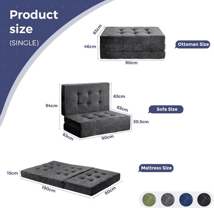 MAXYOYO Opvouwbare Matras Eenpersoons, 15 cm Comfortabele Opvouwbare Matras Met Chenille-Stof, Driekwijd Vloer Futon Bank Bed Voor Gast, Vouwmatras Topper Voor Camping, Grijs, Enkel