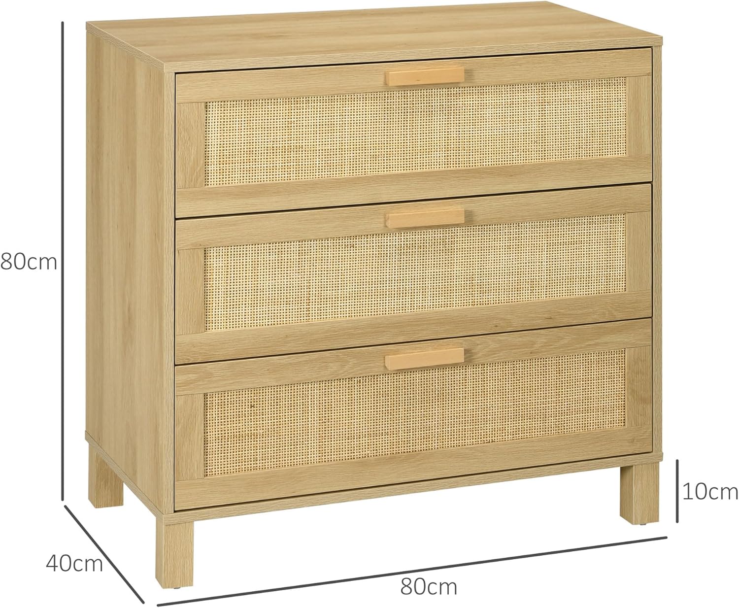 HOMCOM chest of drawers side cabinet with 3 drawers chest of drawers MDF natural 80 x 40 x 80 cm - QUORE