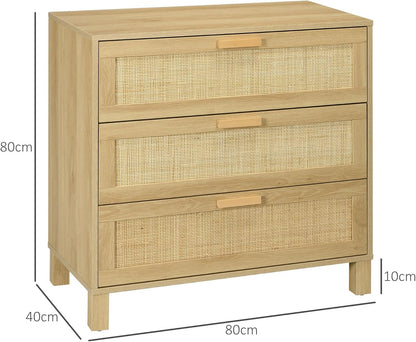HOMCOM chest of drawers side cabinet with 3 drawers chest of drawers MDF natural 80 x 40 x 80 cm - QUORE
