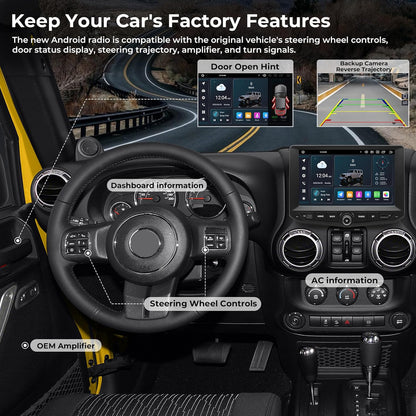 SWTNVIN 9 inch autoradio voor Jeep Wrangler JK 2011 2012 2013 2014 2015 2016 2017, Android 14 GPS 1280x720P IPS QLED-scherm, CarPlay & Android Auto, 4G LTE/5G WiFi, DTS, Octa-Core 4 + 6 GB
