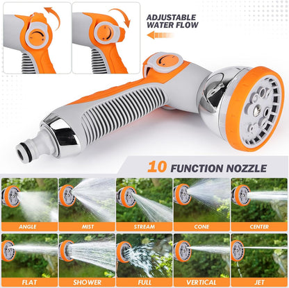 Intrekbare tuinslanghaspel 20 m + 2 m, wandgemonteerde slanghaspel,Heavy Duty slanghaspel met 10 patroonslangsproeier, automatisch vergrendelen en automatisch terugspoelen, vergrendeling op elke