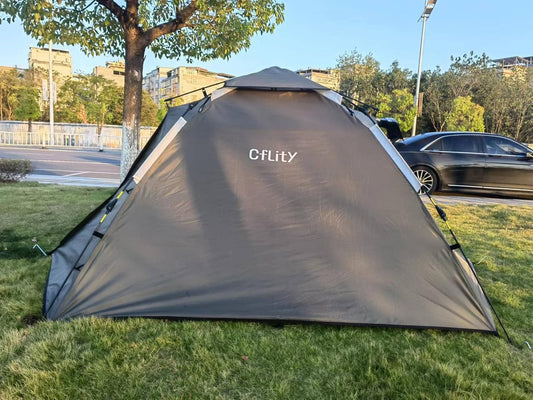 Campingtent, lichte pop-uptent, 3-persoonstent, automatische koepeltent, drielaags, grote tent voor buiten, waterdicht, voor 4 seizoenen, tent met 2 uittrekbare veranda's