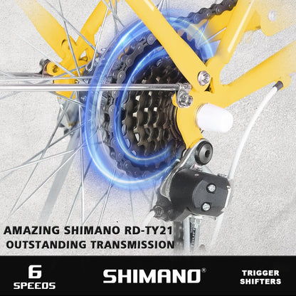 Glerc Missy Cruiserfiets, hybride stadsfiets met 6 Shimano-versnellingen, voor jeugd vanaf 6 jaar, 20, 24 en 26 inch wielen, met rieten mand, lichtgewicht, meerdere kleuren