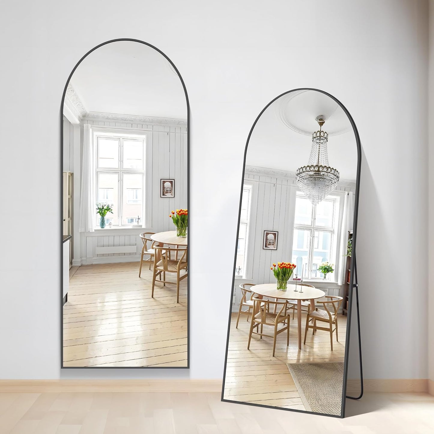 Boog Full-Body Spiegel – Staande Spiegel – Vloerspiegel – Wandspiegel – Grote Spiegel – Zwart Aluminium Frame – 179 x 65 cm – Gebogen Design – Vrijstaand & Stabiel