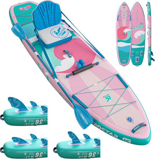 iTAOSTAR SUP-board voor beginners, SUP-board met zitting, complete accessoires, allround surfplank voor yoga, roze/oranje/geel