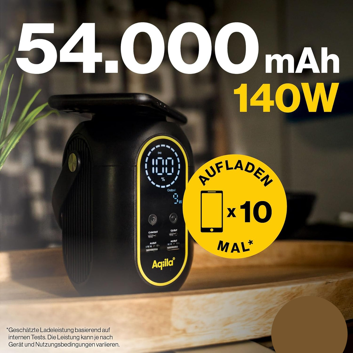 PowerStation 200 Wh, 140 W, 54000 mAh Power Station, 2 x USB-C, 2 x USB-A, Portable Power Station, Wireless Charging, LED Light 120 Lumens, LCD Display, Powerbird S140, Black - QUORE