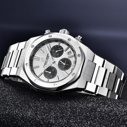 Pagani Design horloges voor heren, Japans kwarts VK63, roestvrijstalen chronograaf polshorloge, saffierspiegel, 200 m waterdicht, 1707, Wit
