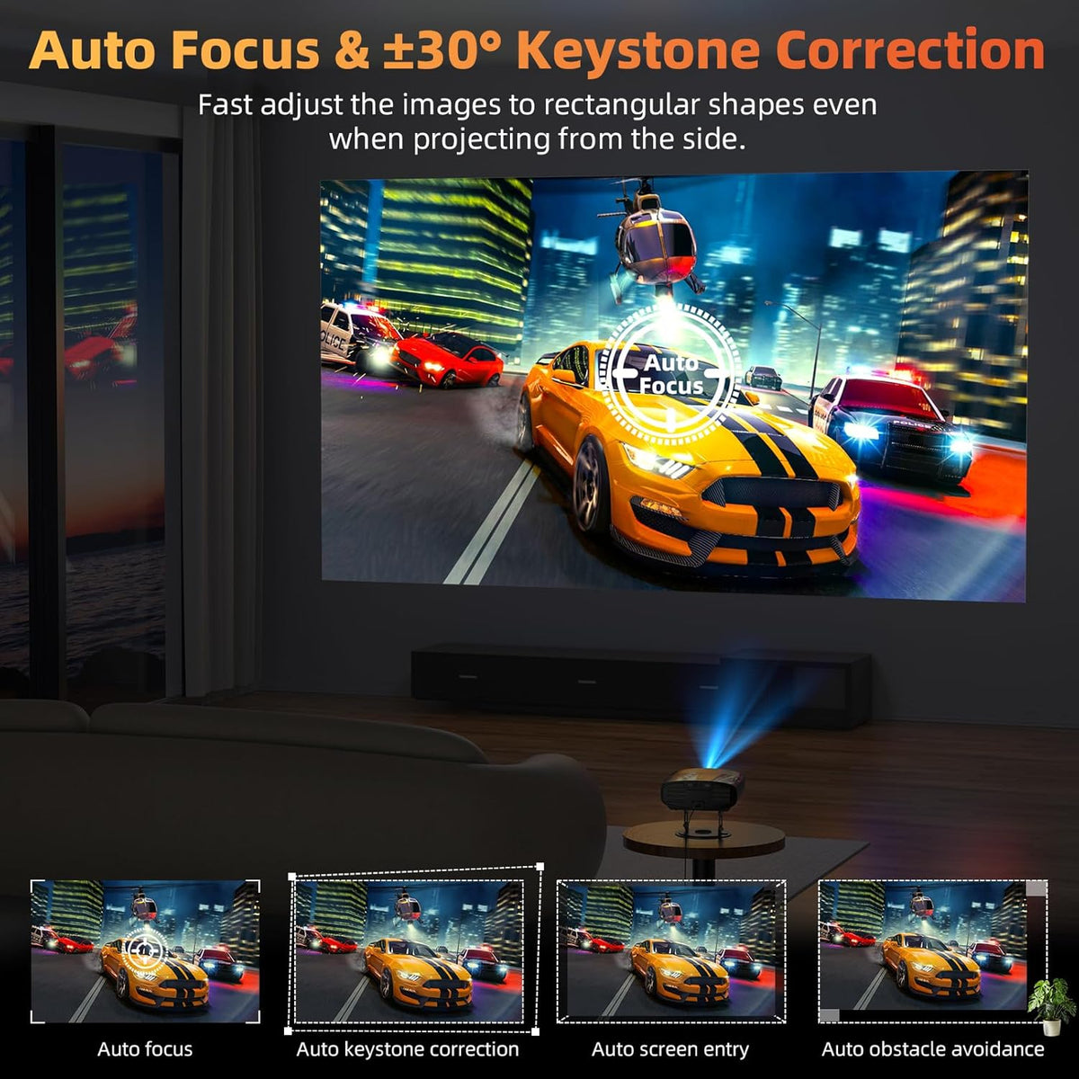 Bettdow 4K beamer [Android 9.0 & Google TV], 1080P volledig verzegeld, autofocus/trapeziumcorrectie, videoprojector ondersteunt Google Voice Assistant & Dolby Audio, zwart