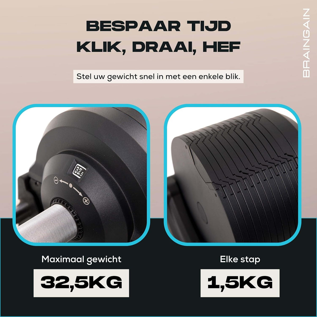 BRAINGAIN Adjustable Dumbbells - Versatile weights for strength training at home - QUORE