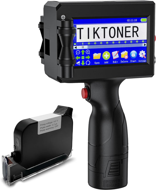 Draagbare Handprinter – Handheld Inkjetprinter – Mobiele Inkjetprinter – Handinkjetprinter – Voor Datum, Chargenummer, QR-Code En Barcode – Instelbare Printhoogte 2 Tot 12,7 Mm – 4,3 Inch HD-Touchscreen