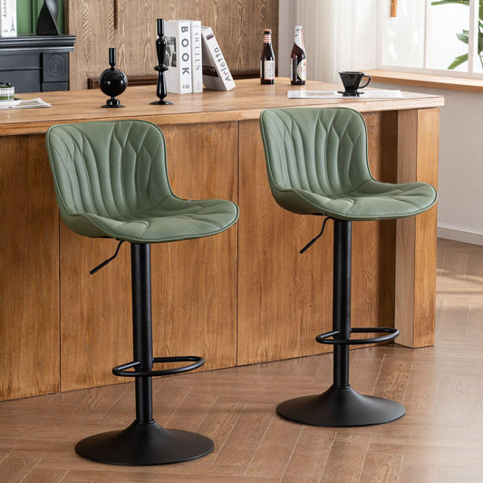 YOUNIKE Barkruk, 2-delige set, draaibare hoogteverstelling, barstoel van kunstleer, bekleding, barstoelen, thekenhocker, moderne barstoelen, keukenstoel met hoge oorleuning, bonengroen