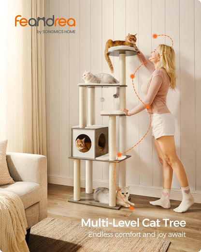 Kattenboom – Krabpaal – Kattenhuis – Kattenmeubel – Klimpaal – 165 cm Hoog – Wasbare Verwijderbare Kussens